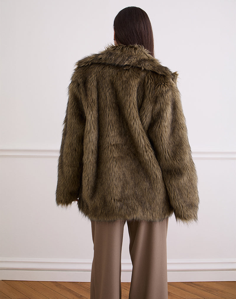 Image of Lupita Jacket in Faux Long Fur Brown