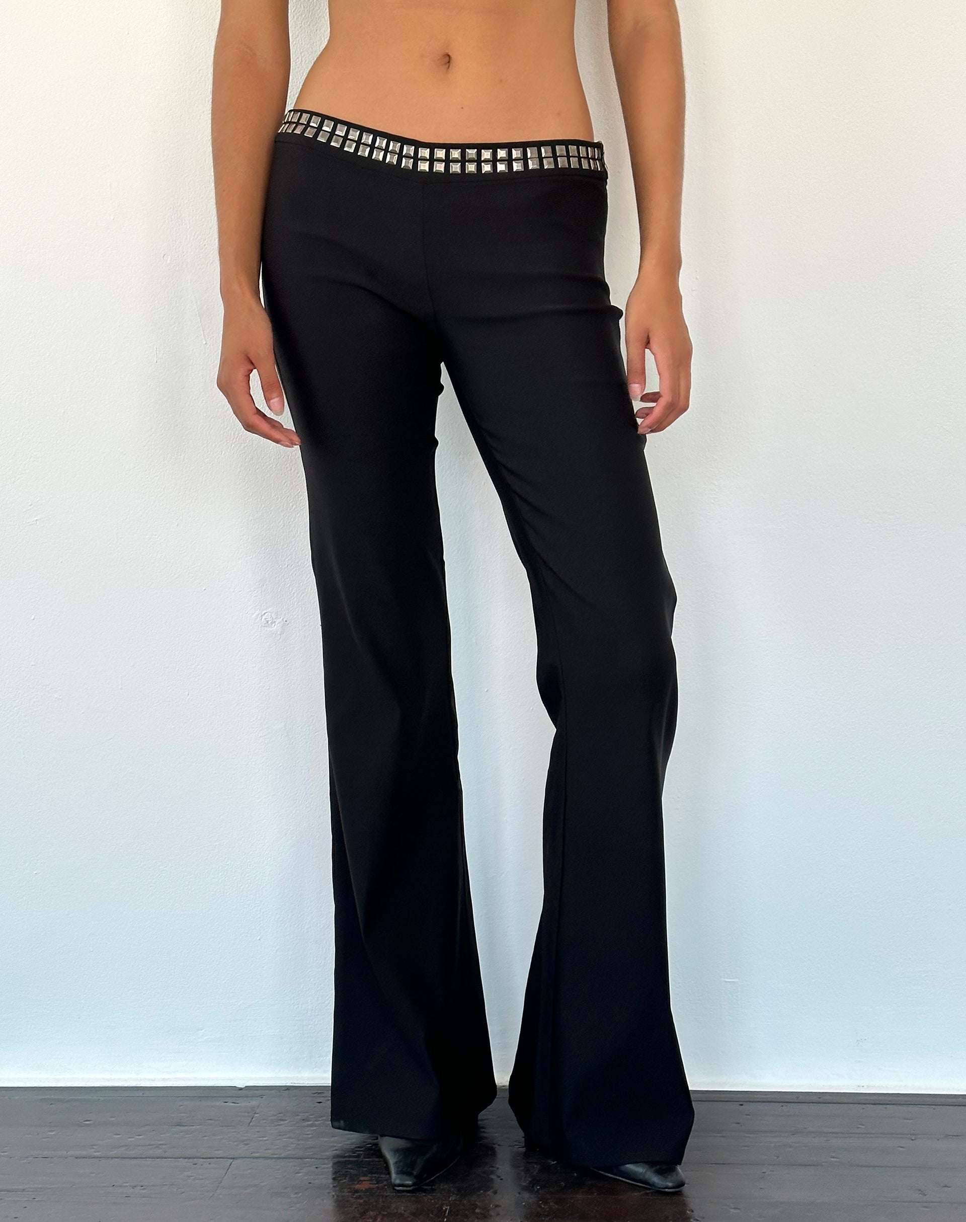 Image of Macias Studded Flared Trousers in Black Tailoring
