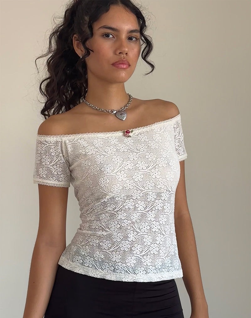 Mageina Bardot Top in Lace Ivory