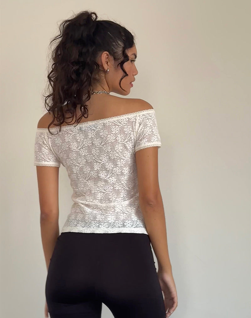 Mageina Bardot Top in Lace Ivory