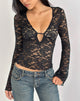 Image of Mahota Deep Plunge Long Sleeve Top in Lace Black