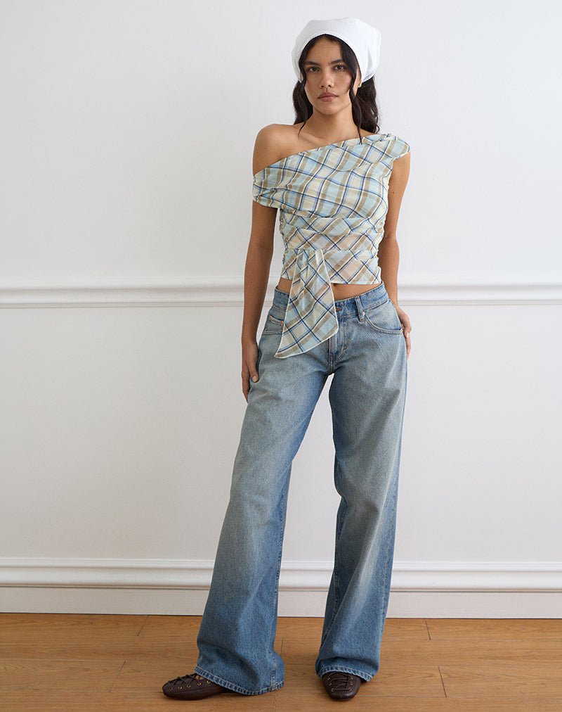 Image of Maida Top in Chiffon Vintage Blue Check