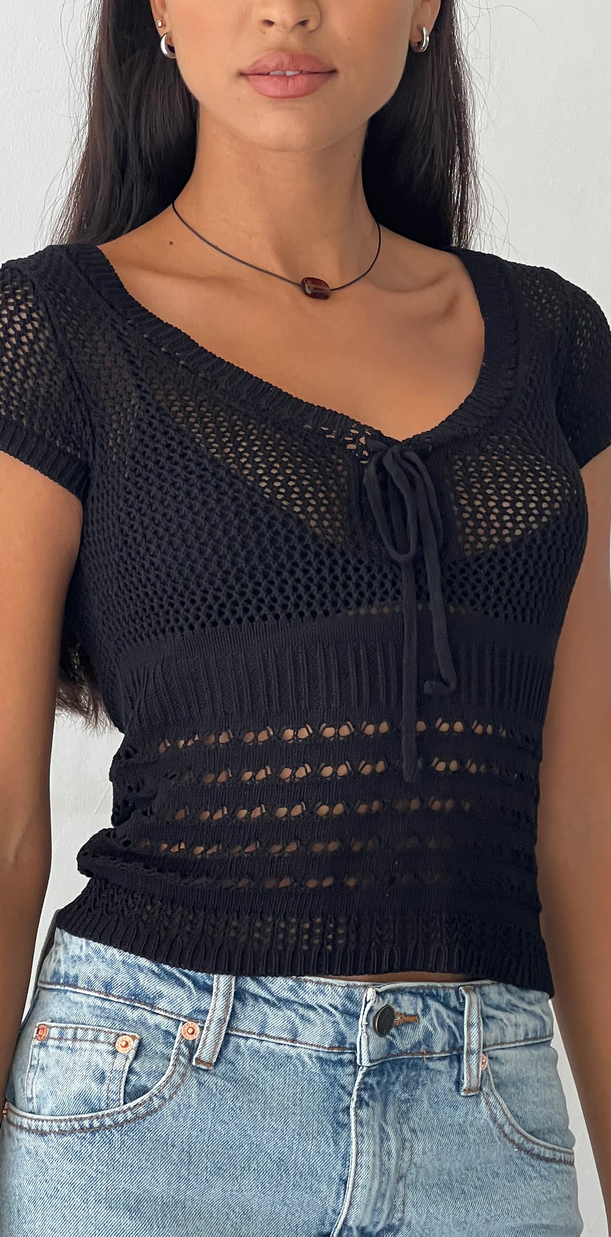 Mikka Delicate Net Top in Black main image 1