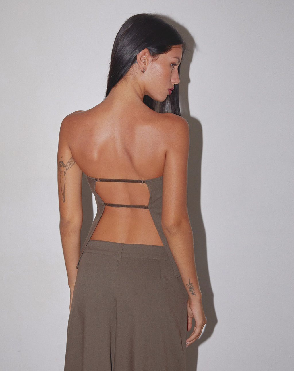 Mairi Longline Bandeau Top in Taupe Tailoring