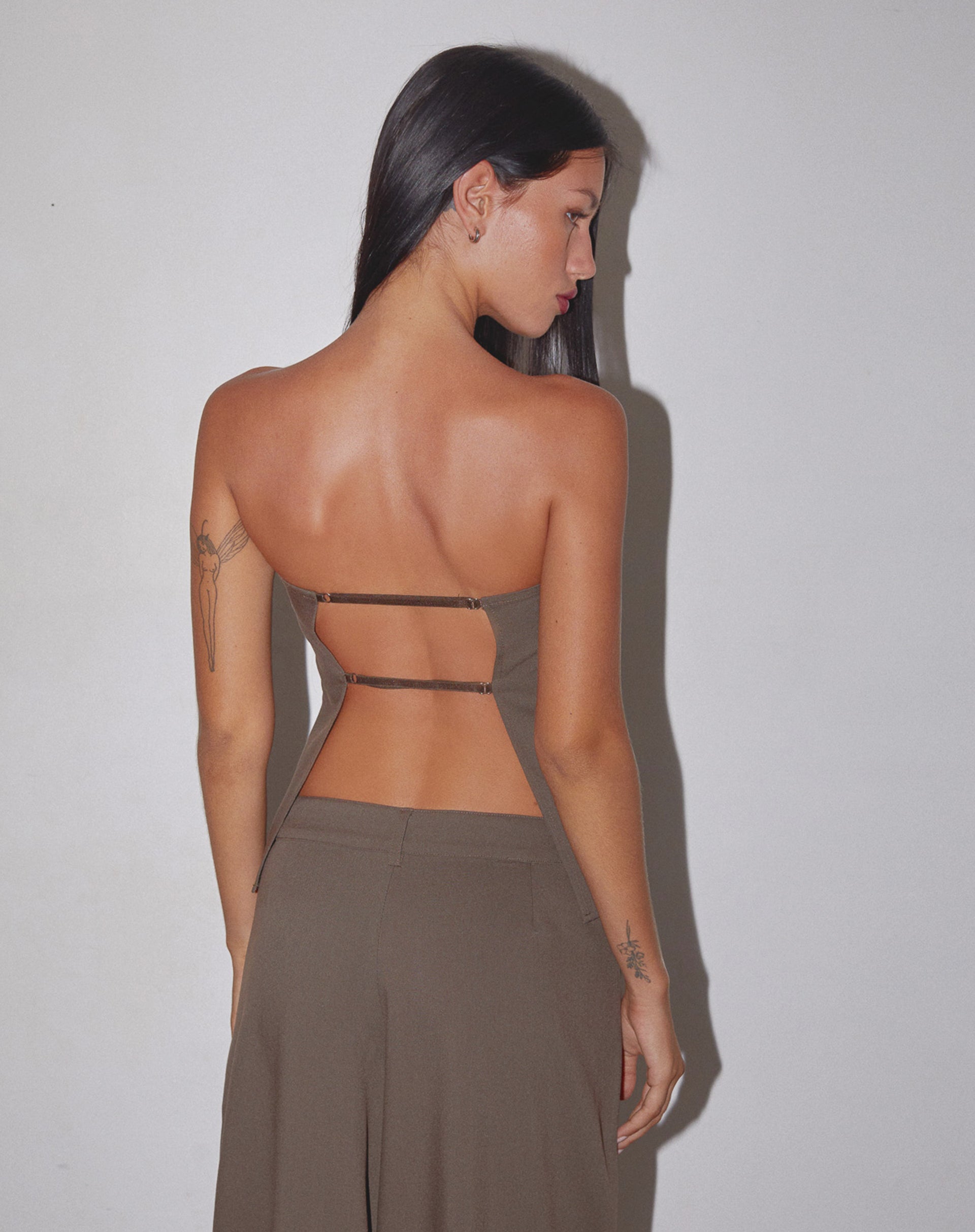 Image of Mairi Longline Bandeau Top in Taupe Tailoring