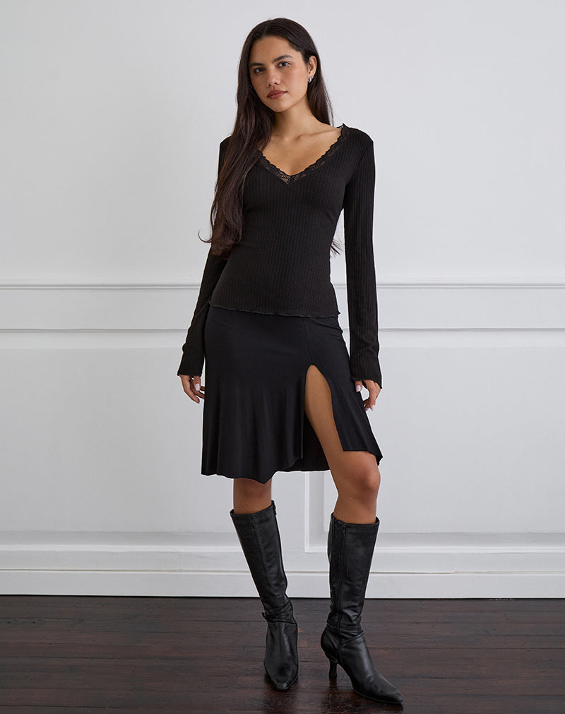 Image of Maivi Long Sleeve Top in Black with Lace Trim