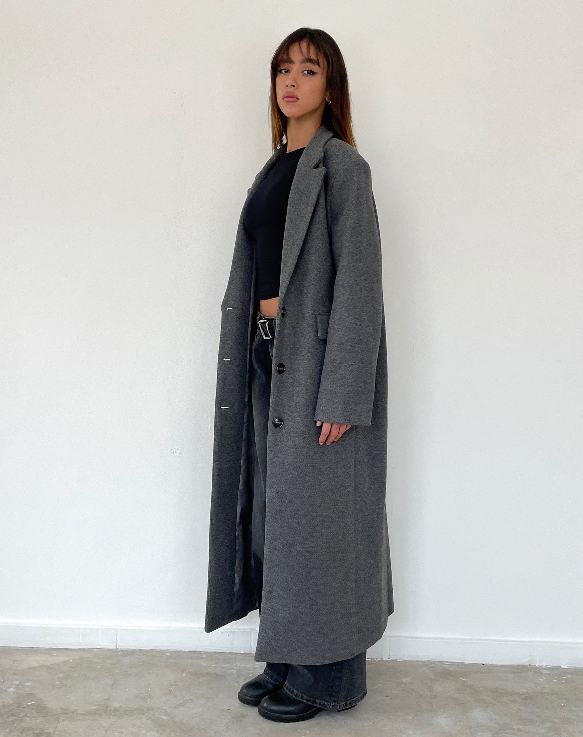 Charcoal Longline Coat  Malati –