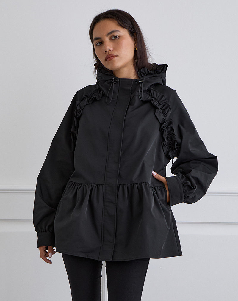 Image of Malcari Peplum Nylon Jacket in Black