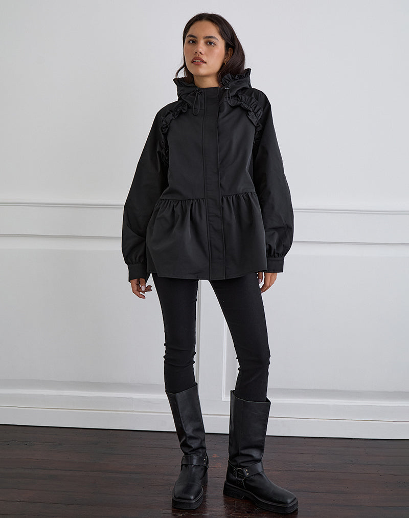 Image of Malcari Peplum Nylon Jacket in Black