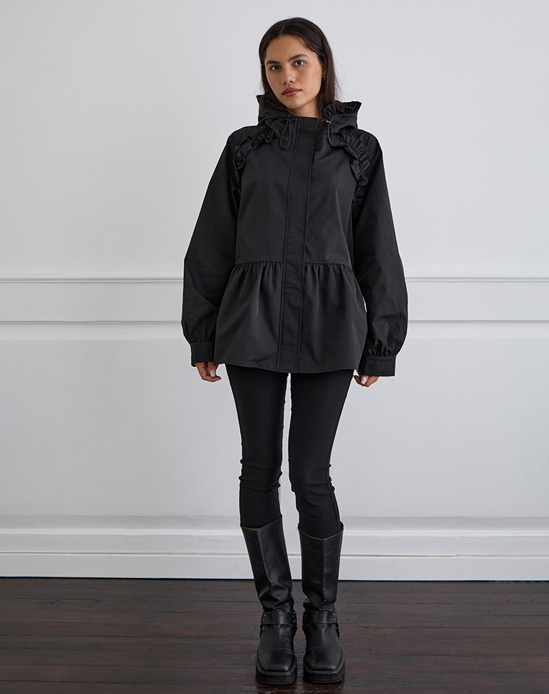 Malcari Peplum Nylon Jacket in Black