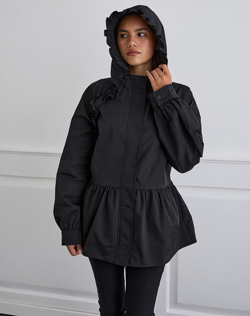Image of Malcari Peplum Nylon Jacket in Black