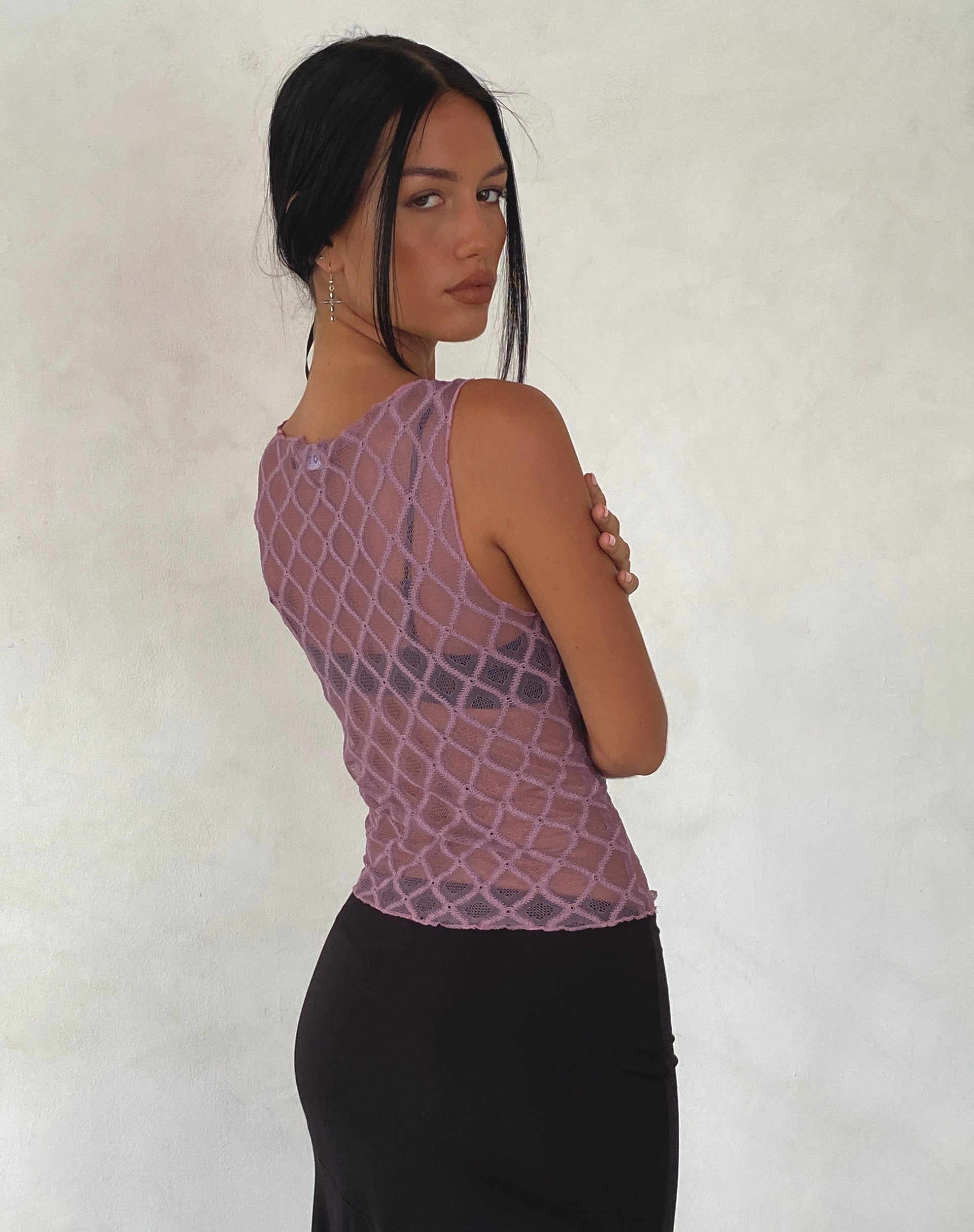 Image of Maloe Lace Patterned Tank Top in Mauve