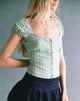 Image of Malsa Scoop Button Blouse in Teal Check