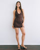 Image of Malvara Halterneck Mini Dress in Sequin Knit Brown