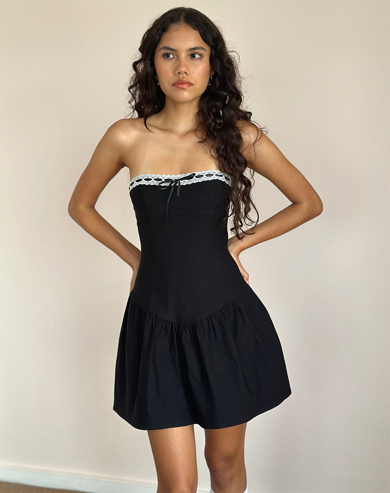 black strapless dress white trim Lauren Black Contrast Strapless Mini Dress - US 6