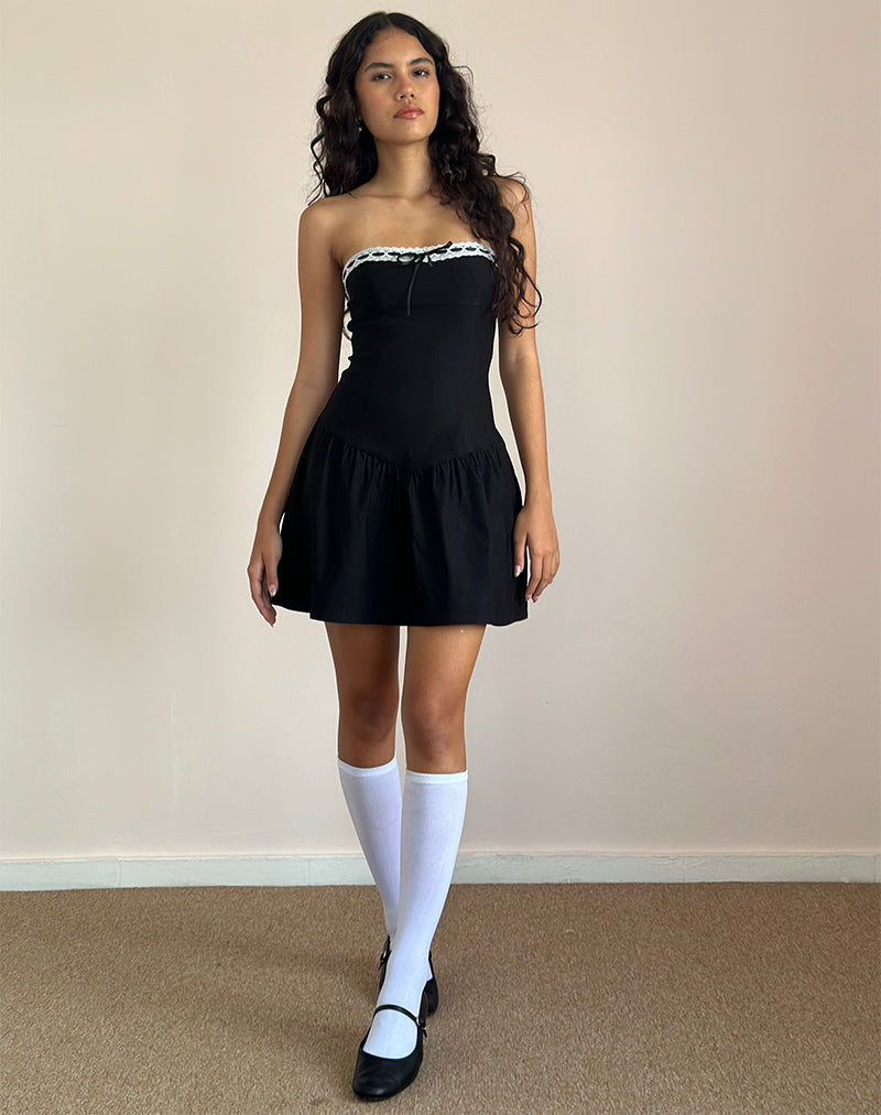 Manisha Mini Dress in Black with White Trim