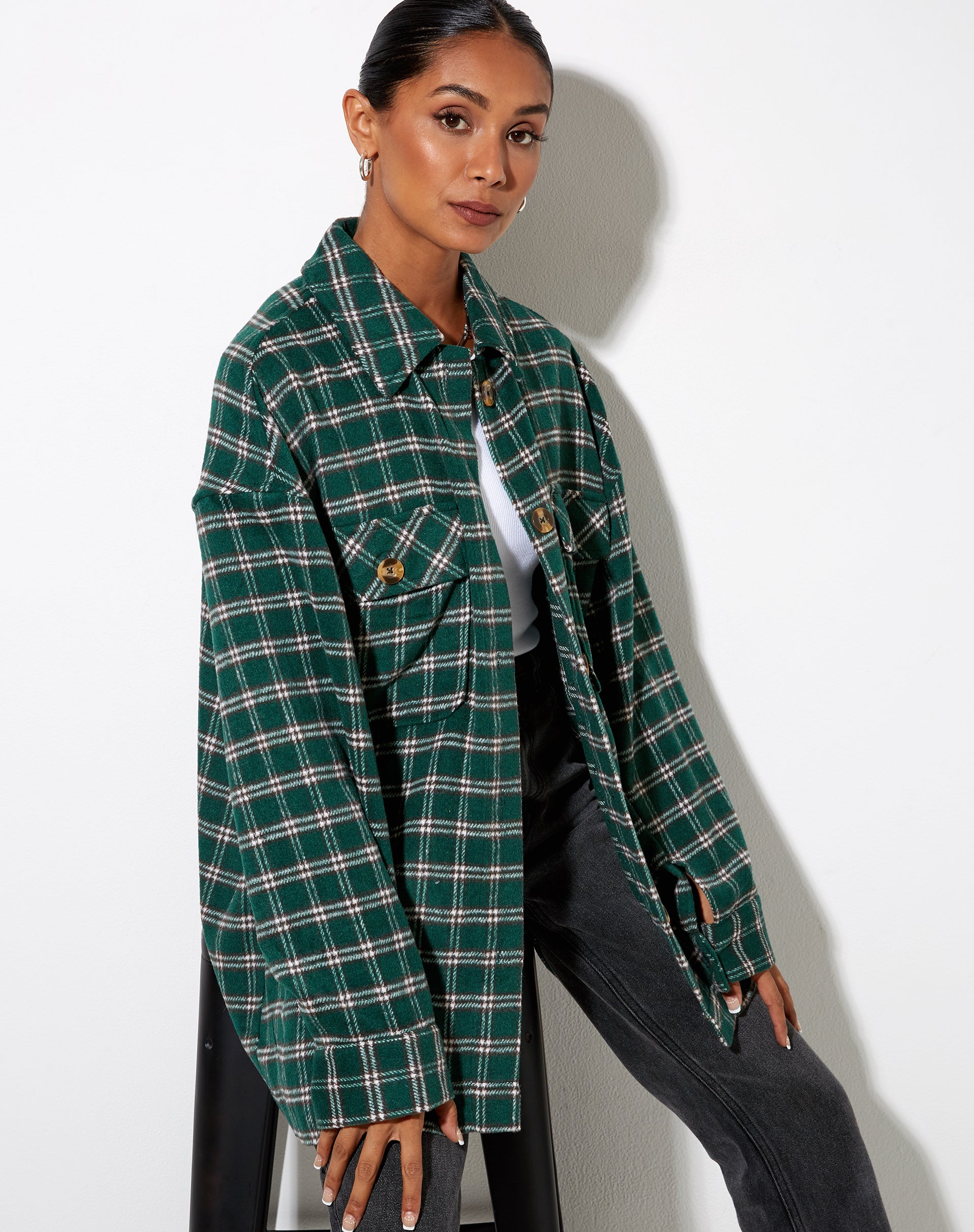 Image of Marcel Shirt in Check Black and Green
