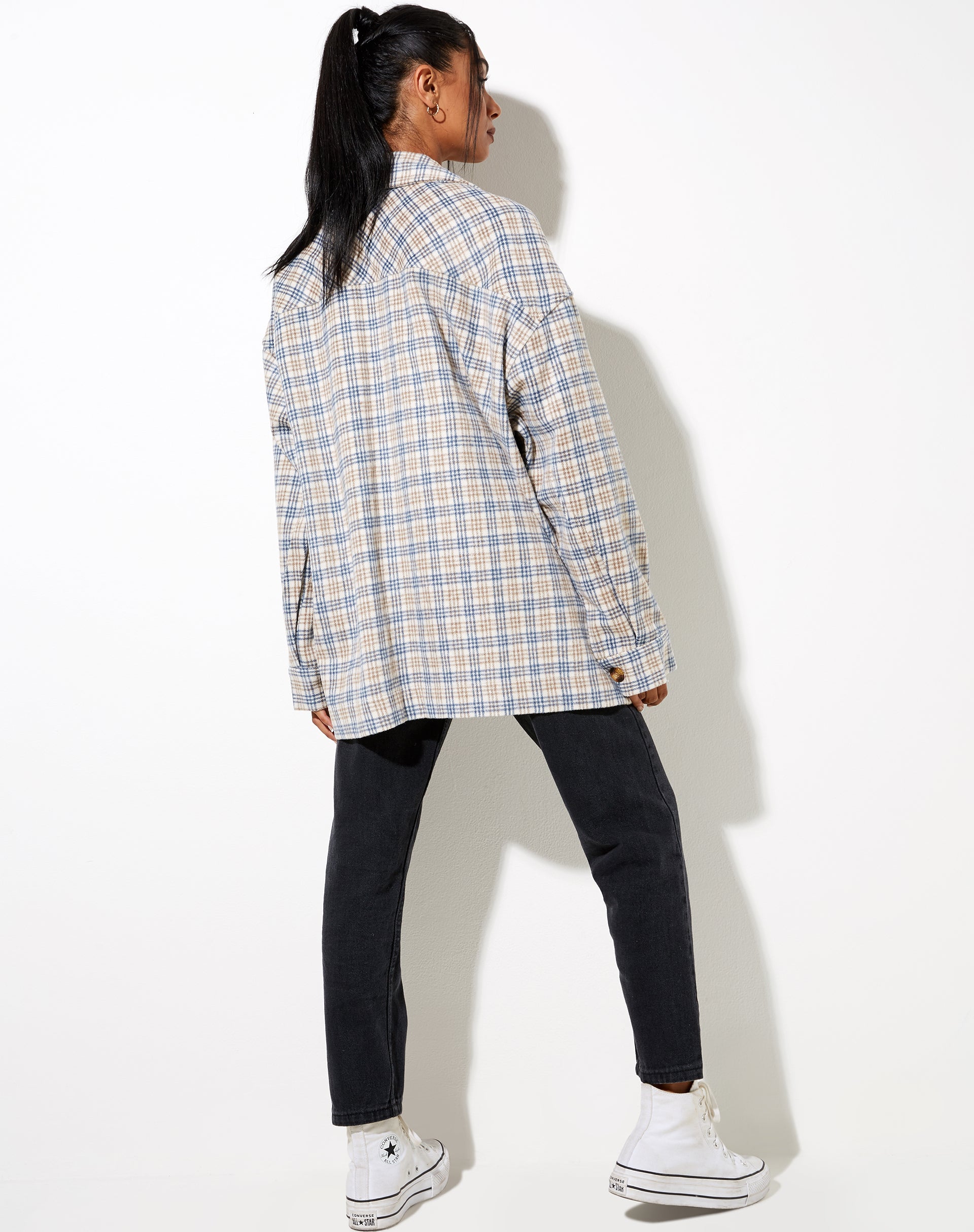Image of Marcel Shirt in Small Check White Blue Tan