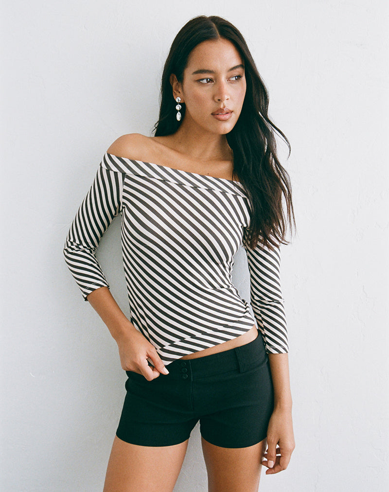 Image of Margata Quarter Sleeve Top in Oblique Stripe Ivory