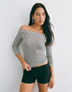 Image of Margata Quarter Sleeve Top in Oblique Stripe Ivory