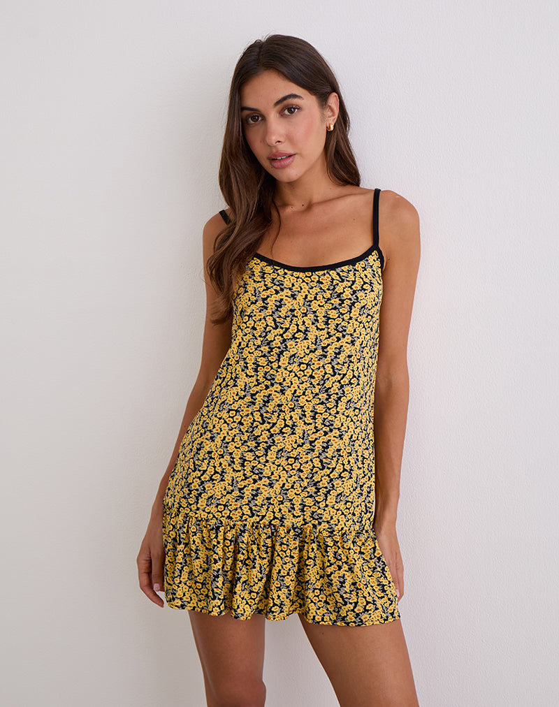Image of Marige Roundneck Mini Dress in Mini Bloom Yellow