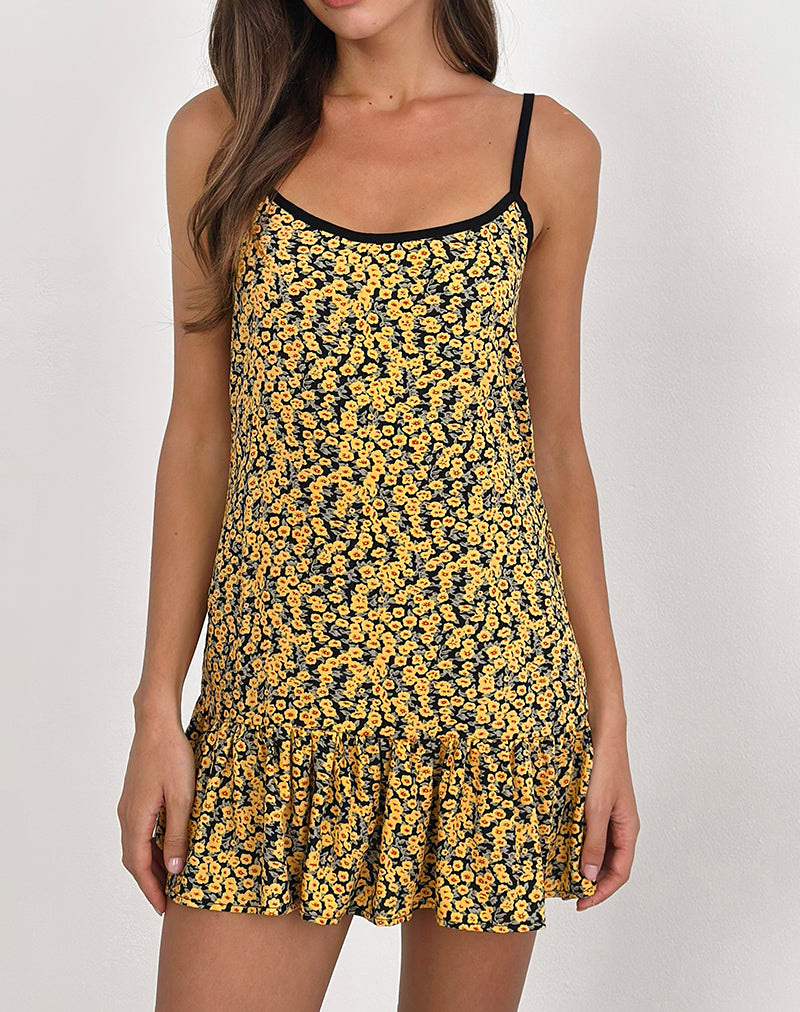 Image of Marige Roundneck Mini Dress in Mini Bloom Yellow