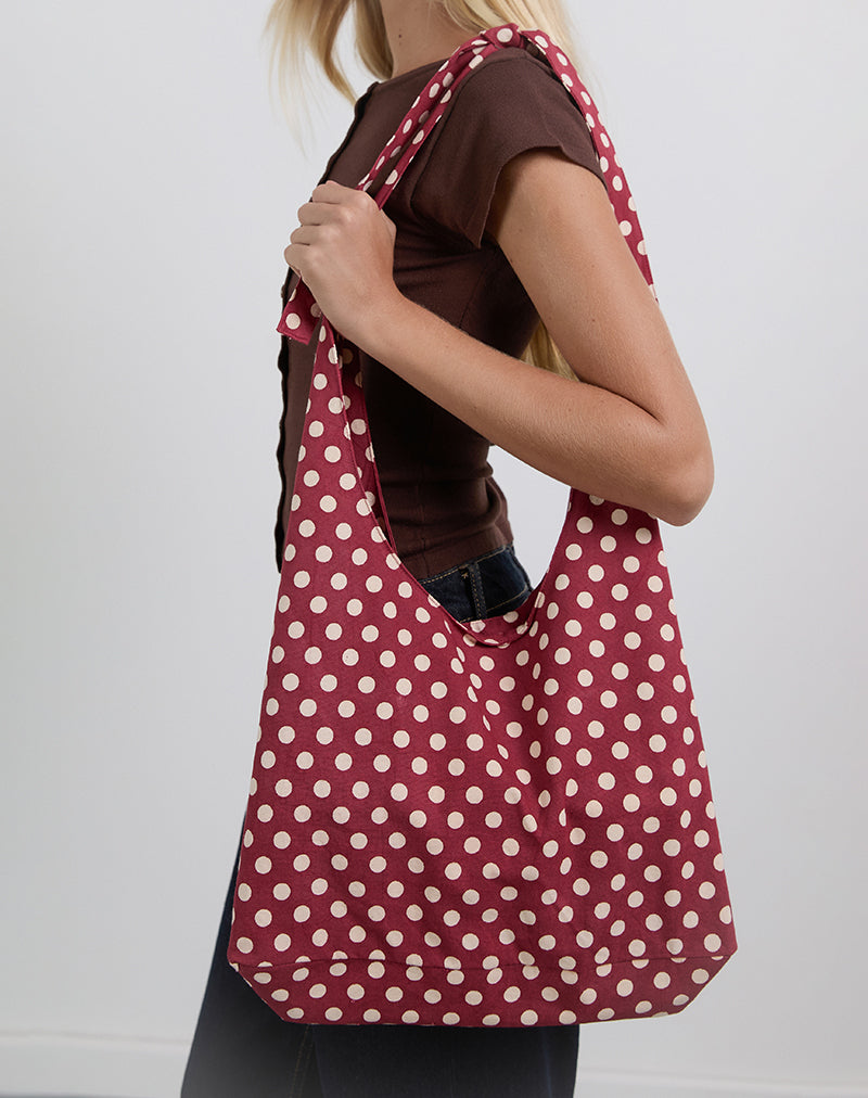Image of Maris Large Round Bag in Polka Wine