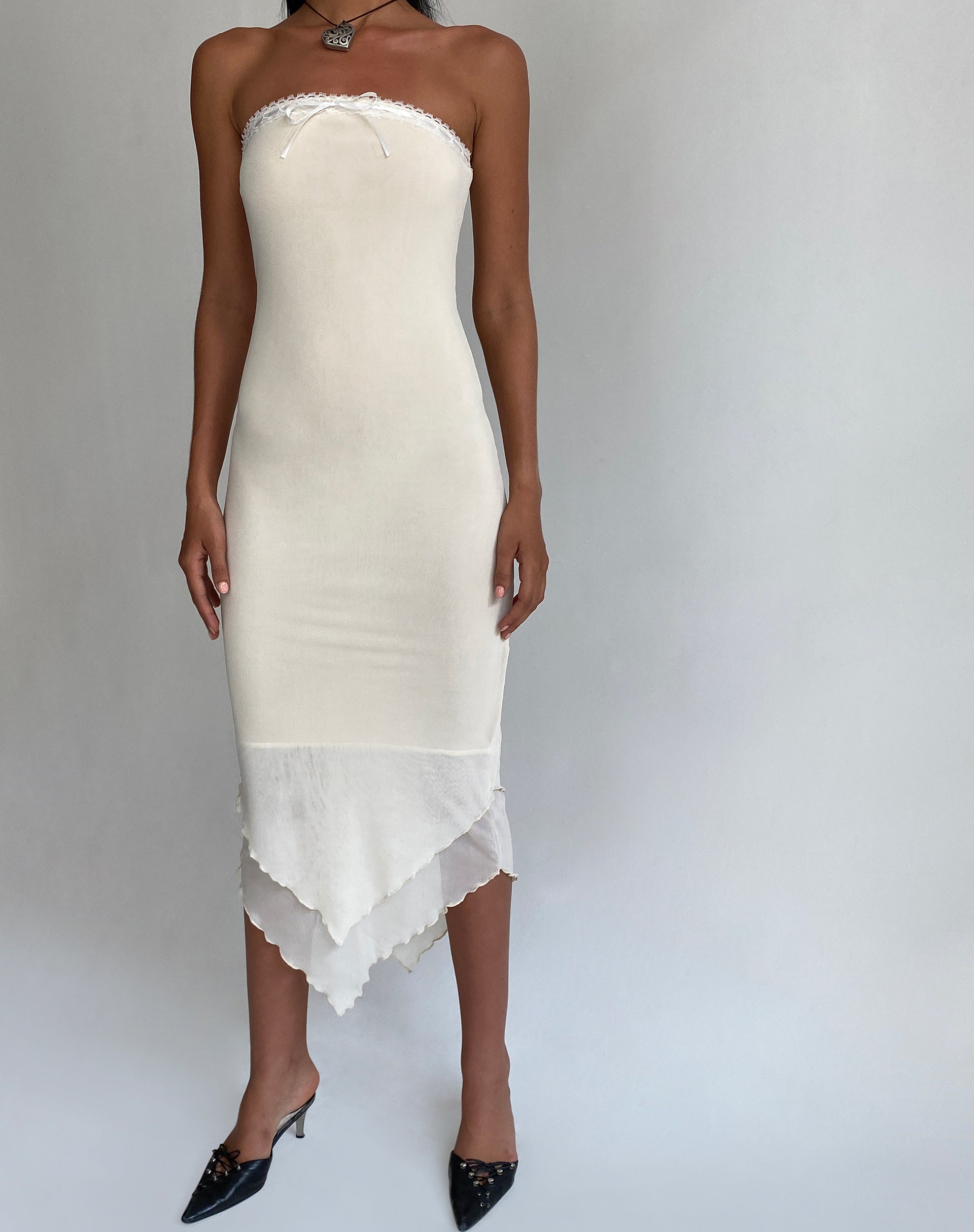 Image of Marve Bandeau Maxi Dress in Mesh Cream