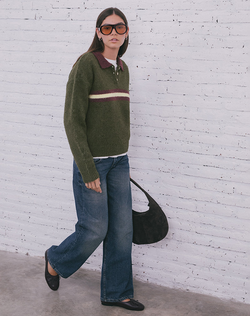 Marvina Jumper in Knit Green with Yellow Stripe