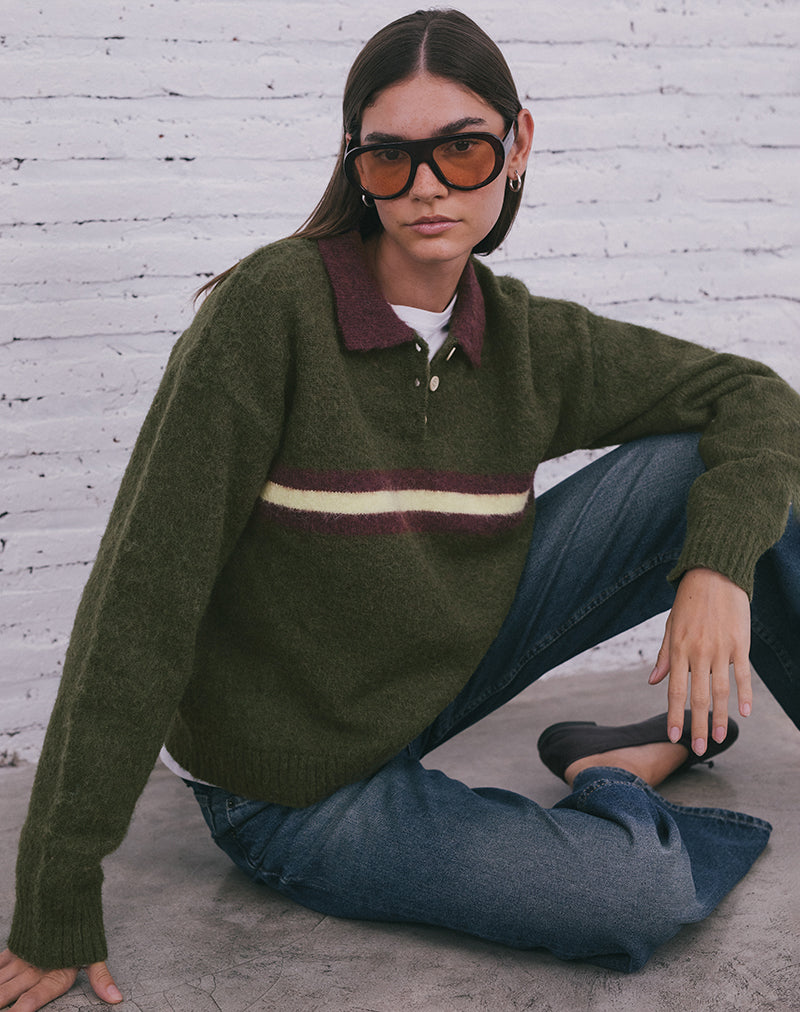 Image of Marvina Jumper in Knit Green with Yellow Stripe
