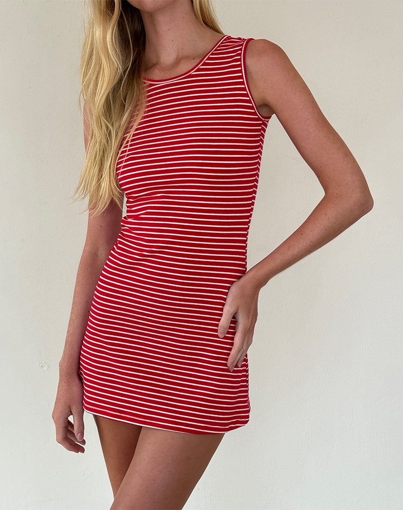 Image of Masha Mini Dress in Red and White Stripe Jersey