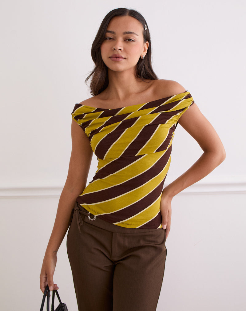 Image of Maurisia Off Shoulder Top in Retro Stripe Yellow