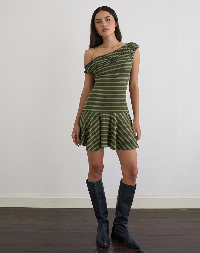 Image of Mausari Mini Dress in Wide Stripe Green
