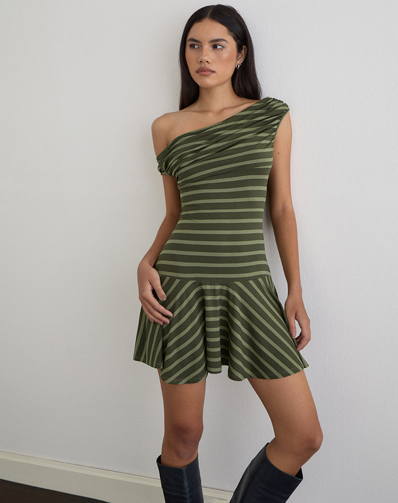 Image of Mausari Mini Dress in Wide Stripe Green