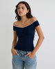 Image Mayomi Off the Shoulder Top in Navy with Pink Binding