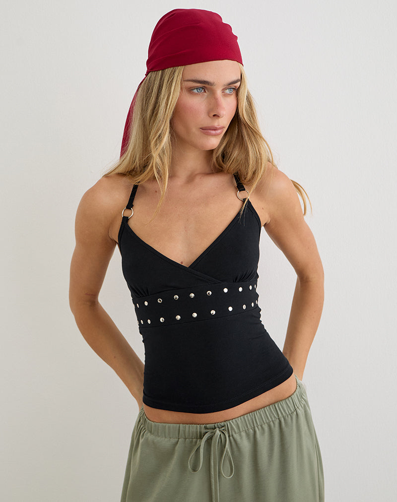 Mayoti Top in Rayon Jersey Black with Studs
