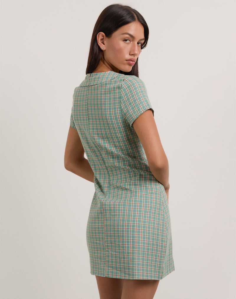 Image of Medora Keyhole Mini Dress in Teal Check