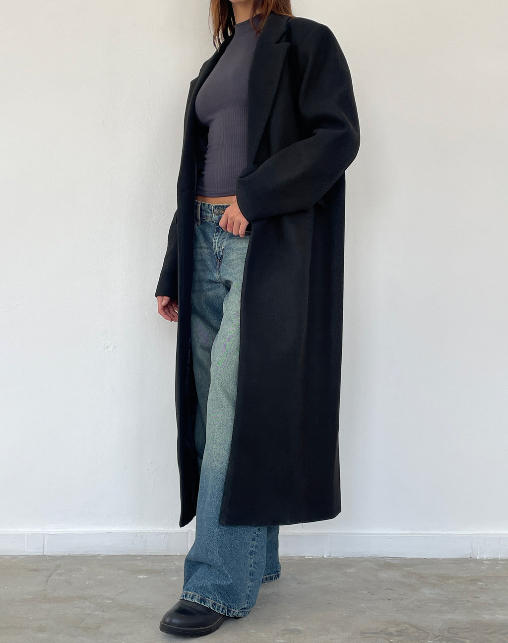 Melani Longline Wool Coat in Black