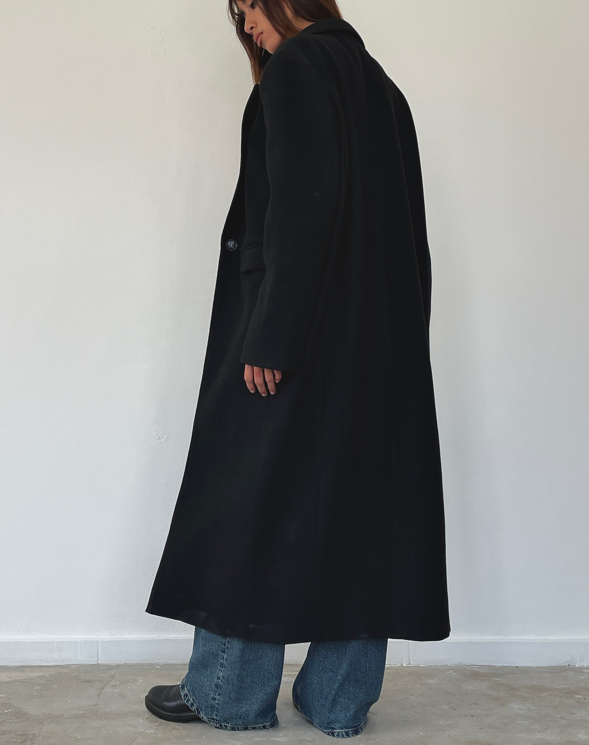 Black wool longline coat online