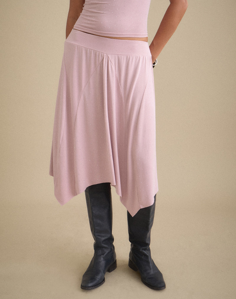 Kaulu Midi Skirt in Cupro Dusty Pink with Rhinestones