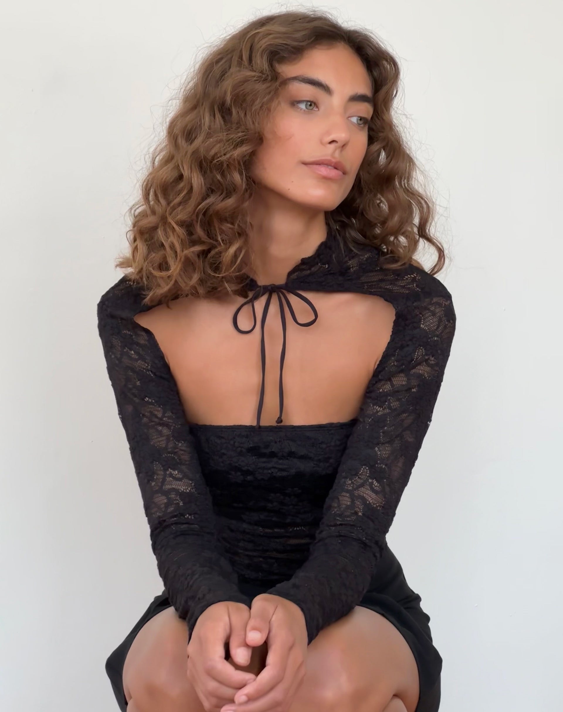 Image of Melvina Bandeau Top and Shrug Set in Lace Black