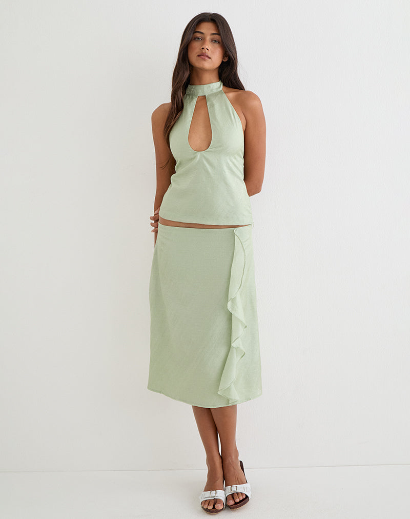 Aksaya Midi Skirt in Shimmer Chiffon Olive
