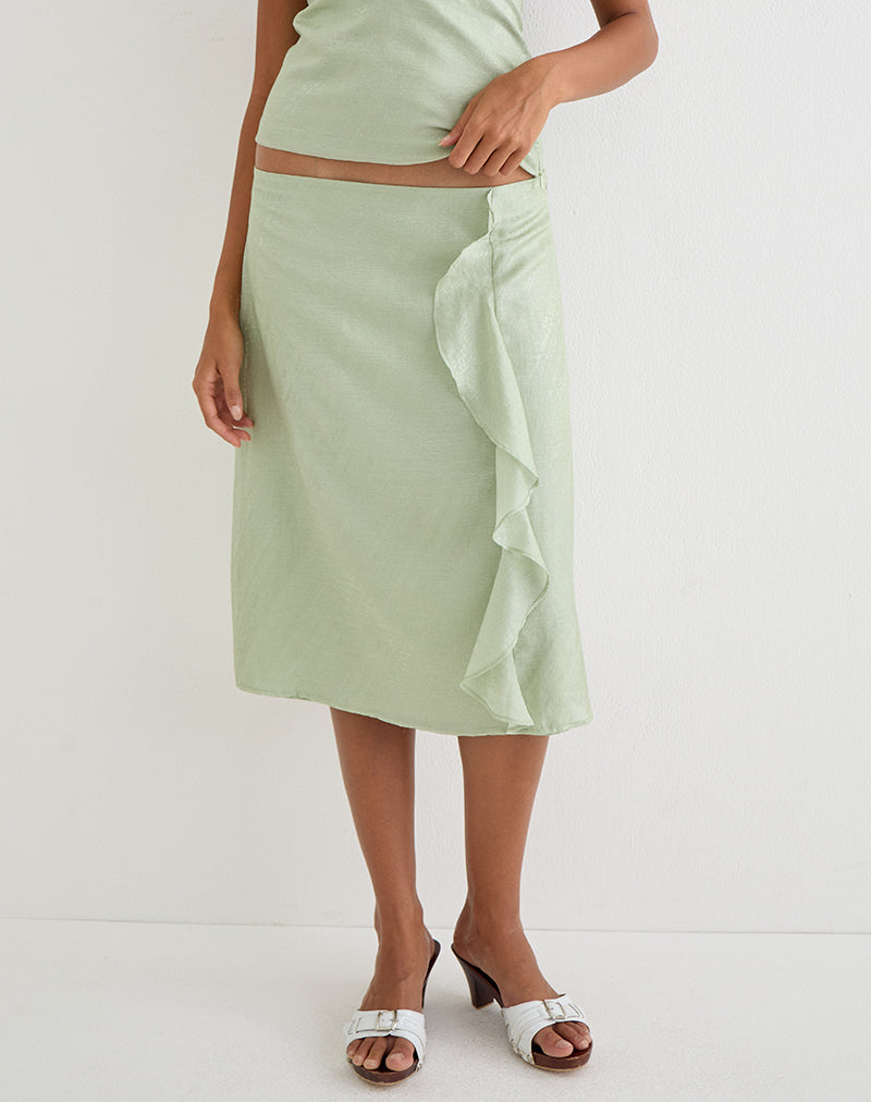 Aksaya Midi Skirt in Shimmer Chiffon Olive