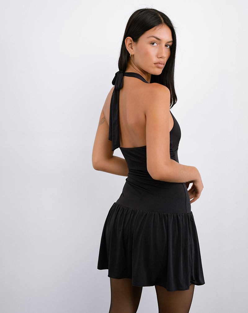 Black Drop Waist Halterneck Mini Dress | Mercer motelrocks.com Black Drop Waist Halterneck Mini Dress | Mercer motelrocks.com