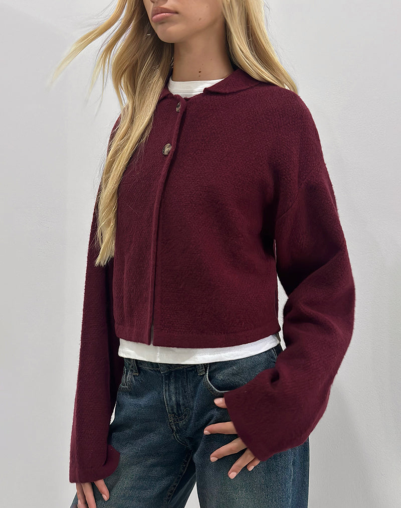 Image of Merril Collared Cardigan in Knit Wine