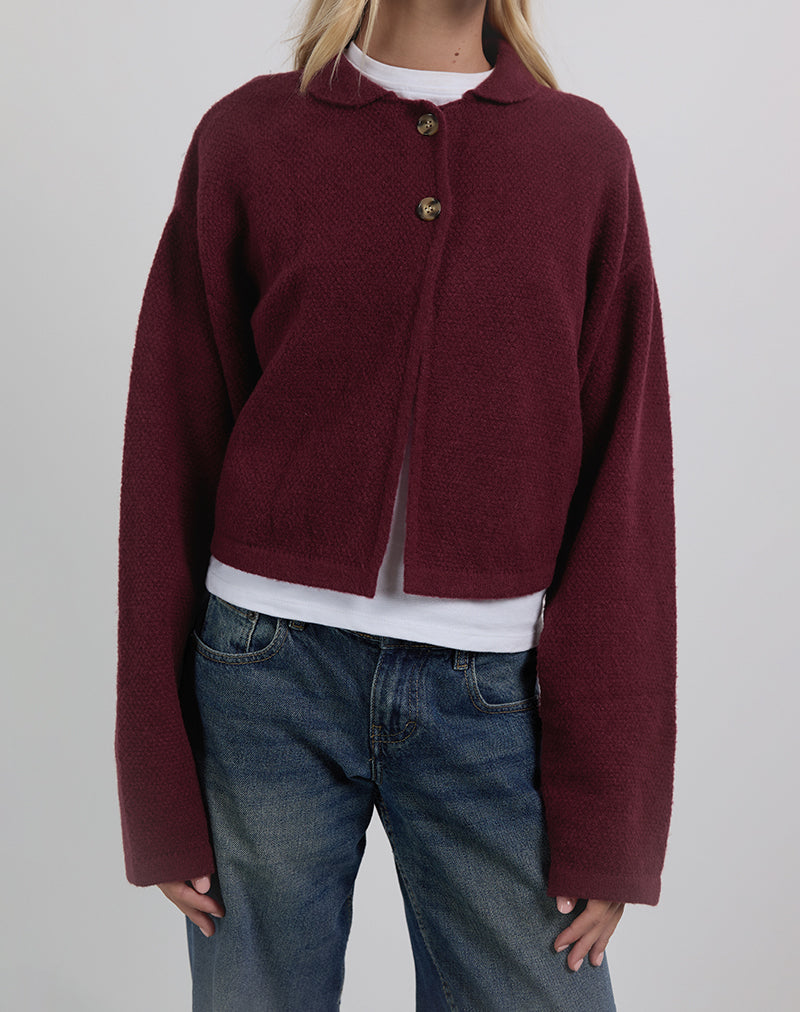 Image of Merril Collared Cardigan in Knit Wine
