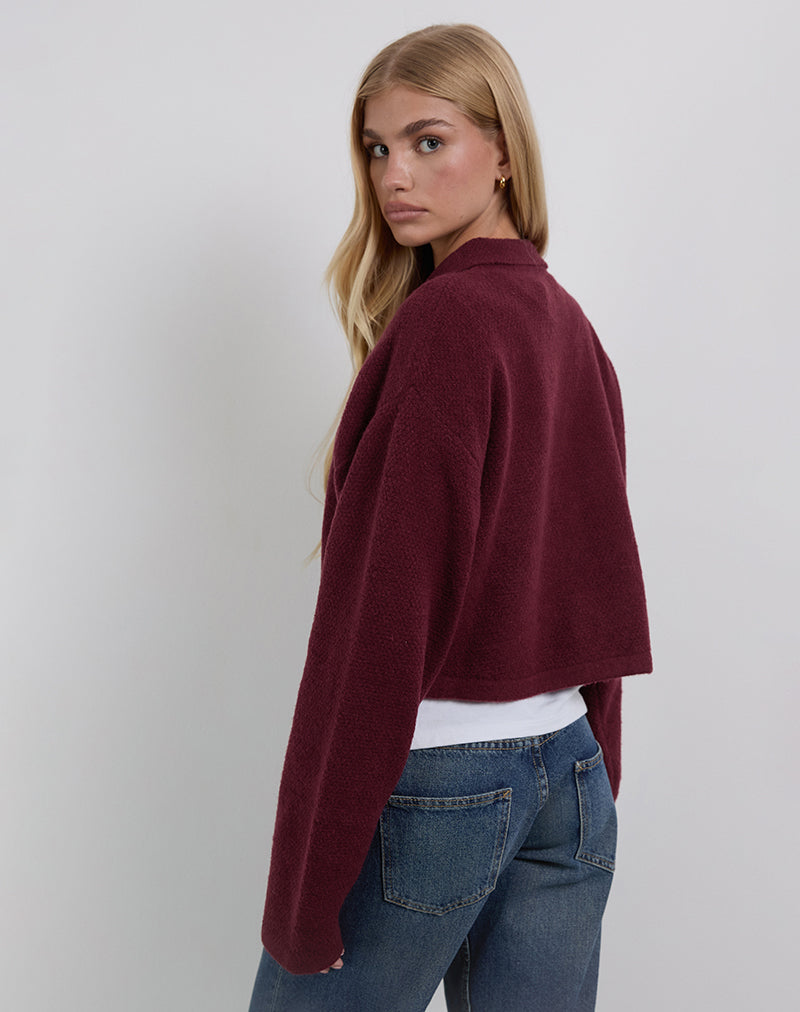 Image of Merril Collared Cardigan in Knit Wine