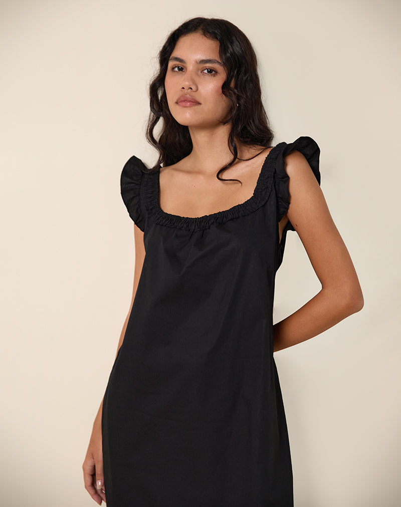 Image of Merrily Smock Midi Dress in Poplin Black