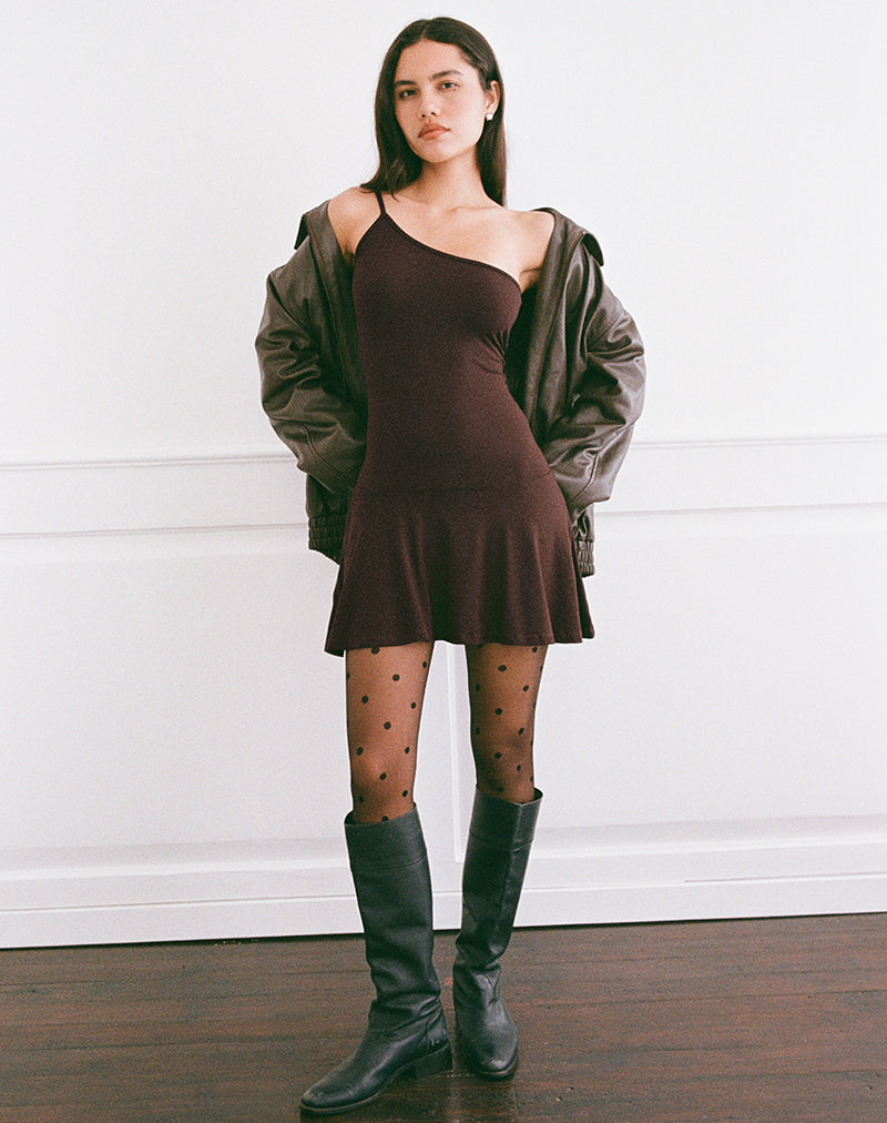 Image of Messac Asymmetric Dress in Rayon Jersey Bitter Chocolate