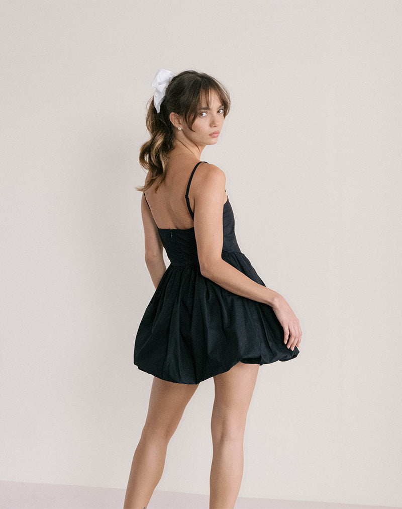 mini puffball dress Black Scoop Neck Puffball Mini Dress | Mini Dress